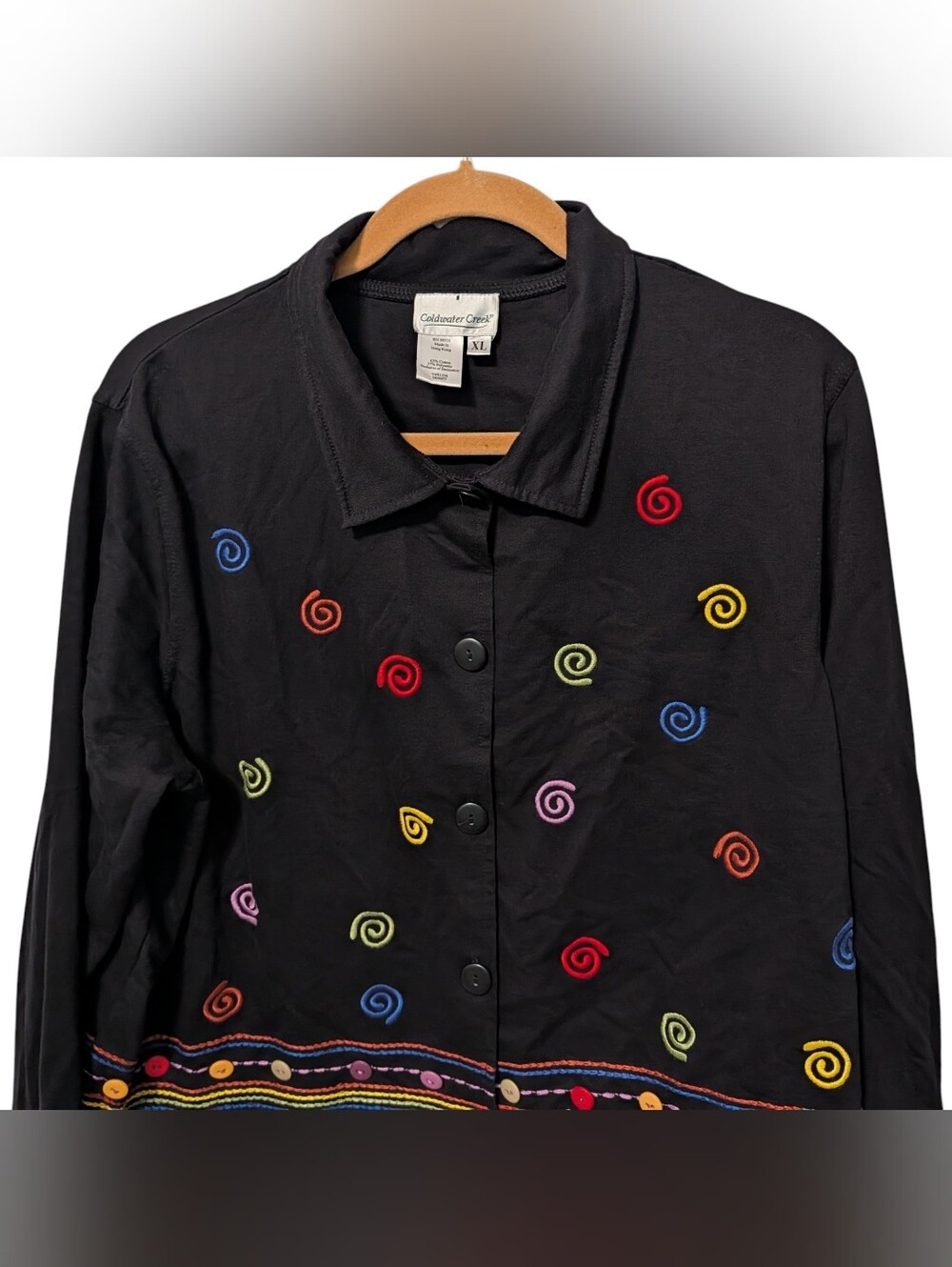 Coldwater Creek Womens XL Black Shirt Jacket Teachercore Whimsigoth PRIDE Art